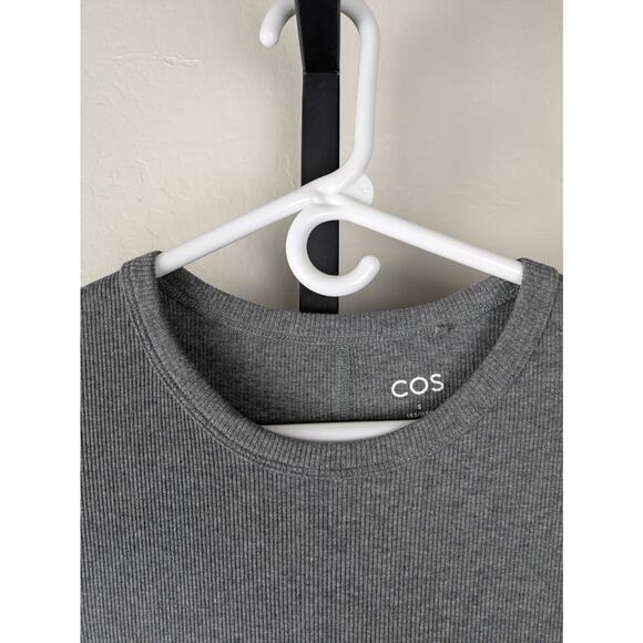 COS gray long sleeve ribbed knit maxi dress cotton blend - Picture 4 of 7